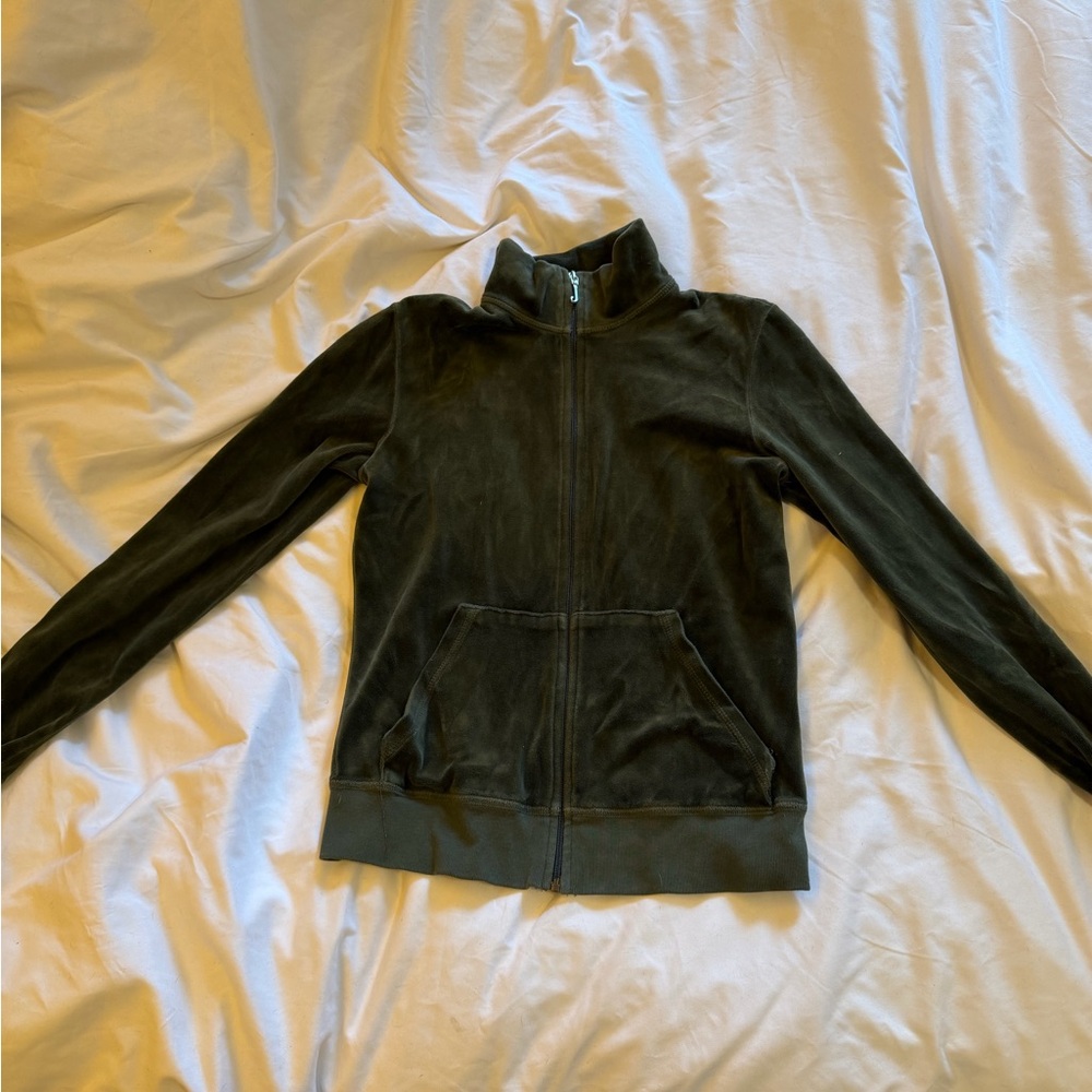 Vintage Juicy Couture Velour Mock Neck Zip Up Army Green